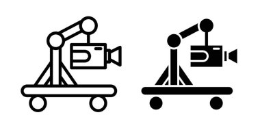 Kamera Crane simgesi ayarlandı. Jib kamera tasarım vektör sembolü siyah doldurulmuş ve ana hatlarıyla çizilmiş. Kamera Turna işareti.