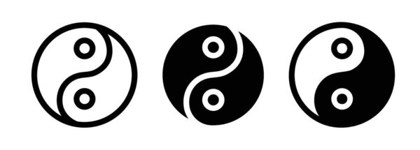 Overall wellness icon set. Chinese yin yan vector symbol in a black filled and outlined style. All Good health sign.