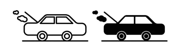 Araba Arızası Simgesi Seti. Otomobil Tamiri Otomatik Vektör Sembolü Siyah Doldurulmuş ve Taslak Biçimli. Yol kenarı Araba Tamir Tamiri Tabelası.