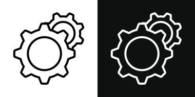 Ayarlar simgesi ayarlandı. Çarklı bilgisayar düğmesi siyah doldurulmuş ve ana hatlarıyla çizilmiş. Çark ayarları fonksiyon işareti.