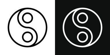 Genel sağlık ikonu seti. Çin yin yan vektör sembolü siyah doldurulmuş ve ana hatlarıyla çizilmiş. Hepsi sağlık işareti..