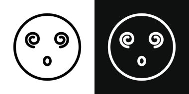 Hipnotize edilmiş Emoji Simgesi Seti. Soyut Göz Delisi Yüz Vektör Sembolü siyah doldurulmuş ve ana hatlarıyla çizilmiş. Baş döndürücü Kalp Sanatı İşareti.