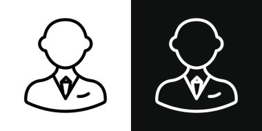 İş adamı simgesi seti. Ceo Business Man siyah doldurulmuş ve ana hatlarıyla çizilmiş bir tarzla. Kravat tasarımı konusunda uzman yönetici.