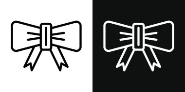 Baş simge hazır. Noel Hediyesi kurdele vektör sembolü siyah doldurulmuş ve ana hatlarıyla çizilmiş.