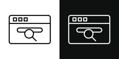 Web Arama Simgesi Ayarlandı. İnternet Çevrimiçi İyimser Tarayıcı Bilgi Vektörü Sembolü siyah doldurulmuş ve özetlenmiş bir stilde. Bilgisayar Teknolojisi Mercek İşareti.