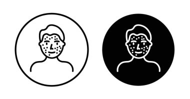 Erkek sivilcesi yüz ikonu seti. Ergenlik sivilcesi sorunlu vektör sembolü siyah doldurulmuş ve ana hatlarıyla çizilmiş. Dermatolog erkekler akne tedavisi işareti.