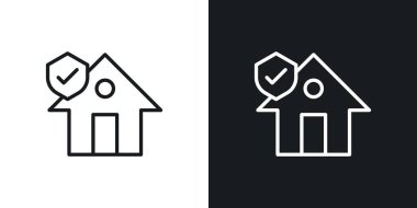 Güvenli Simge seti. Aile Sığınma Evi Vekil Sembolü Siyah Dolu ve Özet Tarzı. Mutlu Ev Kalite İşareti.