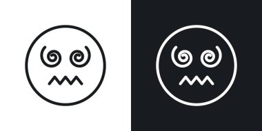 Hipnotize edilmiş Emoji Simgesi Seti. Soyut Göz Delisi Yüz Vektör Sembolü siyah doldurulmuş ve ana hatlarıyla çizilmiş. Baş döndürücü Kalp Sanatı İşareti.