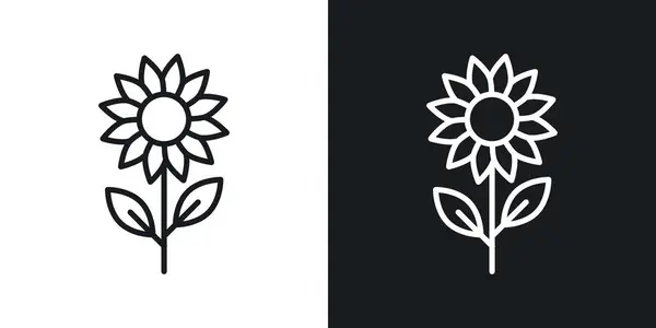 Ayçiçeği ikon seti. Çiçek yaz sanat vektör sembolü siyah doldurulmuş ve ana hatlarıyla çizilmiş. Güneş Çiçeği İşareti.
