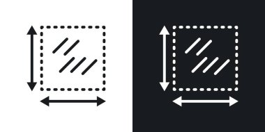 Alan ve Boyut Simgesi Ayarlandı. Kare Boyutu Uzay Sahası Vektör Sembolü siyah doldurulmuş ve ana hatlarıyla çizilmiş. Ölçüm Doğruluk İşareti.