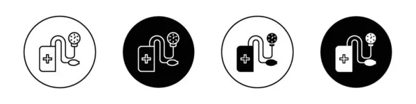 Sphygmomanometer Simgesi Ayarlandı. Basınçlı kan hipertansif vektör sembolü siyah doldurulmuş ve ana hatlarıyla çizilmiş. Sağlık İzleyici İmzası.