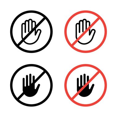 Dur işareti simgesi seti. Yasadışı giriş ve Kırmızı Yasak Dur işareti vektör sembolü siyah doldurulmuş ve ana hatlarıyla çizilmiş. Kırmızı Dur Güvenlik İşareti.