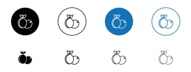 Erik Simgesi Ayarlandı. Meyve yaprağı besin vektör sembolü siyah doldurulmuş ve ana hatlarıyla çizilmiş. Tatlı Erik İşareti.