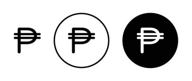 Filipin Para Birimi Simgesi Seti. Peso para değişimi iş vektör sembolü siyah doldurulmuş ve ana hatlarıyla çizilmiş. Ekonomik Değişim İşareti.