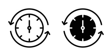 Zaman Simgesi Ayarlandı. Saat geri sayım vektör sembolü siyah doldurulmuş ve ana hatlarıyla çizilmiş. Anlık Geçiş İmzası.