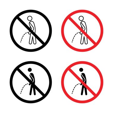 Ban Piss Sign Icon Set. Restroom and urination forbid vector symbol in a black filled and outlined style. Lavatory Misuse Warning Sign.