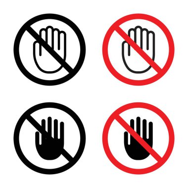 Dur işareti simgesi seti. Yasadışı giriş ve Kırmızı Yasak Dur işareti vektör sembolü siyah doldurulmuş ve ana hatlarıyla çizilmiş. Kırmızı Dur Güvenlik İşareti.