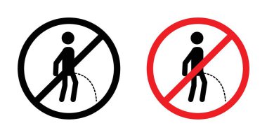 Ban Piss Sign Icon Set. Restroom and urination forbid vector symbol in a black filled and outlined style. Lavatory Misuse Warning Sign.
