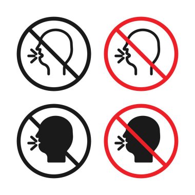 Konuşan İşaret Simgesi Yok. Sessiz ve sessiz vektör sembolü siyah doldurulmuş ve ana hatlarıyla çizilmiş. Konuşmayı ve gürültüyü yasakla..