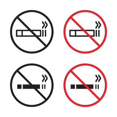 Sigara İçen Simge Seti yok. Sigara dumanını ve tütün vektör sembolünü siyah doldurulmuş ve ana hatlarıyla çizilmiş bir şekilde yasakla. Solunum yasağı işareti.
