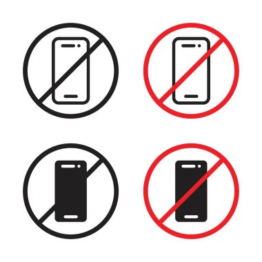 No Cell Phone Sign Icon Set. Mobile use ban vector symbol in a black filled and outlined style. Silent Mode Sign. clipart