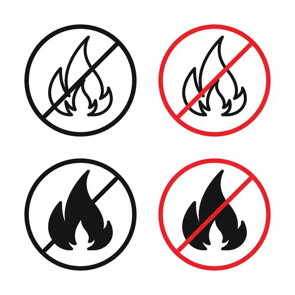 stock vector No Fire Sign Icon Set. Flame and burn ban vector symbol in a black filled and outlined style. Combustion Prohibition Sign.