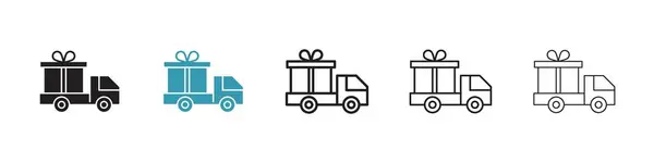 Truck Carrying Gift Box Icon Set Carrying Delivery Gift Vector — Stock Vector