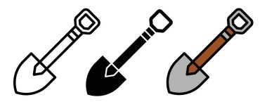 Kürek Simgesi Ayarlandı. Maça toprak vektör sembolünü siyah doldurulmuş ve ana hatlarıyla çizilmiş şekilde kaz. Zemin Çalışma Aracı İşareti.