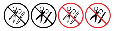 Makas ya da Bıçak İmza Simgesi Yok. Keskin Bıçaklar ve Makas nesneleri siyah doldurulmuş ve ana hatlarıyla çizilmiş bir şekilde yasaklı vektör sembolü. Dikkat İşaretini Kes.