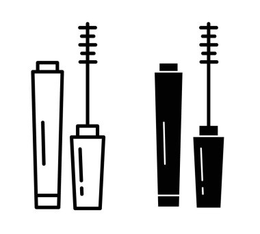 Maskara simgesi seti. Güzellik göz kirpik fırça vektör sembolü. kirpik rimel tüp simgesi.