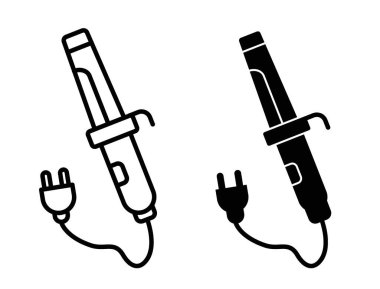 Saç bigudisi ikonu seti. Kadın saç stilisti bigudi sembolü. Saç maşası veya saç maşası çizgi simgesi.