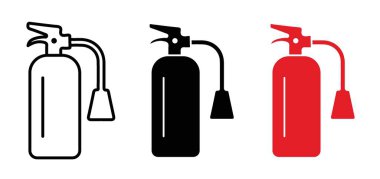 Yangın söndürme ikonu ayarlandı. Yangın güvenliği vektör sembolünü söndür. Yangın söndürücü işareti..