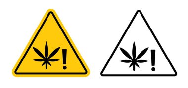 Esrar ambalaj uyarı simgesi seti. Kenevir ürün ambalajlama vektör sembolü üzerine siyah doldurulmuş ve ana hatlarıyla belirlenmiş Kaliforniya Ot Hukuku Danışmanı. Ot Yönetmeliği ve tüketici farkındalığı işareti.