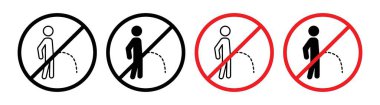 Ban Piss Sign Icon Set. Restroom and urination forbid vector symbol in a black filled and outlined style. Lavatory Misuse Warning Sign.