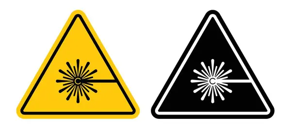 Lazer uyarı simgesi ayarlandı. Lazer radyasyonu ve optik tehlike vektör sembolü olan bölgelere siyah doldurulmuş ve ana hatlarıyla çizilmiş bir şekilde dikkat edin. Lazer güvenliği ve göz koruma işareti..
