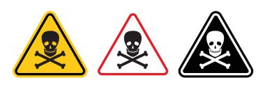 Toxic sign icon set. Danger Caution Poison Chemical substances vector symbol in a black filled and outlined style. Warning for poison and dangerous chemicals sign. clipart