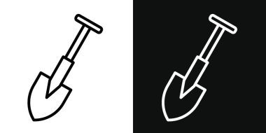 Kürek Simgesi Ayarlandı. Maça toprak vektör sembolünü siyah doldurulmuş ve ana hatlarıyla çizilmiş şekilde kaz. Zemin Çalışma Aracı İşareti.