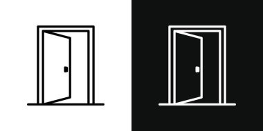 Kapı Simgesi Aç. Eve giriş ve çıkış çift kapılı vektör sembolü siyah doldurulmuş ve ana hatlarıyla çizilmiş. Ağ Geçidi ve Kilit Kapısı İşareti.