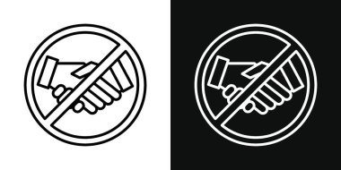 Tokalaşma Simgesi Seti yok. Yasak el sıkışma vektör sembolü siyah doldurulmuş ve ana hatlarıyla çizilmiş. Kısıtlı selamlamayı kesin. İmzalayın..