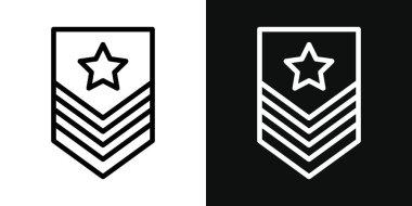 Askeri Rütbe Rozet Simgesi Seti. Rütbeli ordu vektör sembolü siyah doldurulmuş ve ana hatlarıyla çizilmiş. Biz Donanma Onur Anıtı.