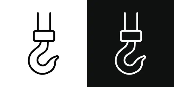 Winch Hook Icon Set. Crane construction lift vector symbol in a black filled and outlined style. Heavy Lift Sign.