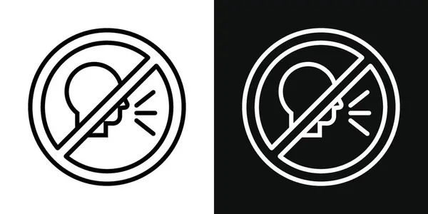 Konuşan İşaret Simgesi Yok. Sessiz ve sessiz vektör sembolü siyah doldurulmuş ve ana hatlarıyla çizilmiş. Konuşmayı ve gürültüyü yasakla..