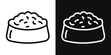 Köpek besleme ikonu seti. Evcil hayvan kasesi ve beslenme vektör sembolü siyah doldurulmuş ve ana hatlarıyla çizilmiş. Beslenme Arkadaşlığı İşareti.