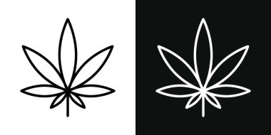 Kenevir Yaprağı Simgesi Ayarlandı. Esrar yaprağı marihuana vektör sembolü siyah doldurulmuş ve ana hatlarıyla çizilmiş. Bitkisel Amblem İşareti.