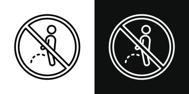 Ban Piss Sign Icon Set. Restroom and urination forbid vector symbol in a black filled and outlined style. Lavatory Misuse Warning Sign.