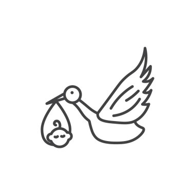 Bebek İkon setli leylek. Leylek bebek teslim vektör sembolü siyah doldurulmuş ve ana hatlarıyla çizilmiş. Yeni Başlangıçlar İmzası.