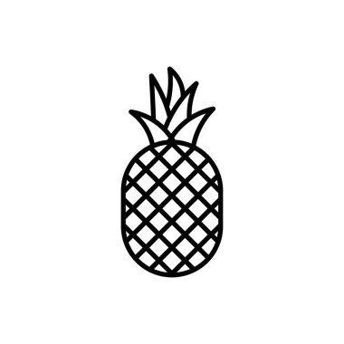 Ananas Simgesi Kümesi. Ananas siluet çizgi vektör sembolü siyah doldurulmuş ve ana hatlarıyla çizilmiş. Tropikal Tat İşareti.
