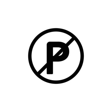 Park yeri simgesi yok. Park yasağı ve park vektör sembolü olmayan siyah doldurulmuş ve ana hatlarıyla çizilmiş araç park etme yasağı. Park alanları ve kısıtlama işaretleri için düzenlemeler.