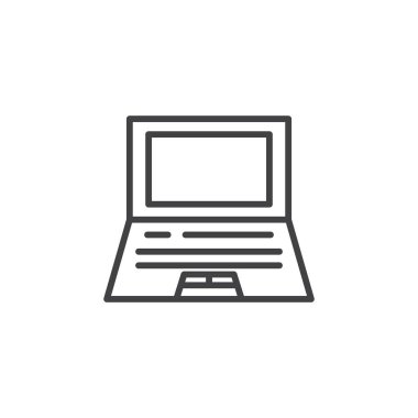 Laptop Simgesi Ayarlandı. Çevrimiçi bilgisayar dizüstü bilgisayar vektör sembolü siyah doldurulmuş ve ana hatlarıyla çizilmiş. Dijital Pc Ekran Devri İşareti.