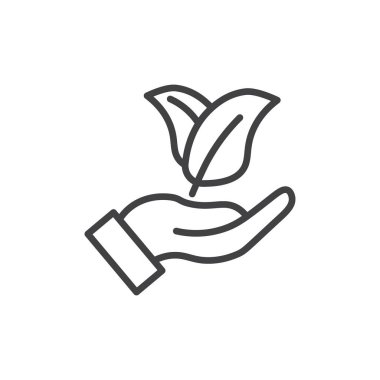 Yaprak El Simgesi Ayarları. Bitki Yetiştirme Vektör Sembolü Siyah Doldurulmuş ve Özetlenmiş Biçimli. Bakım İşareti.